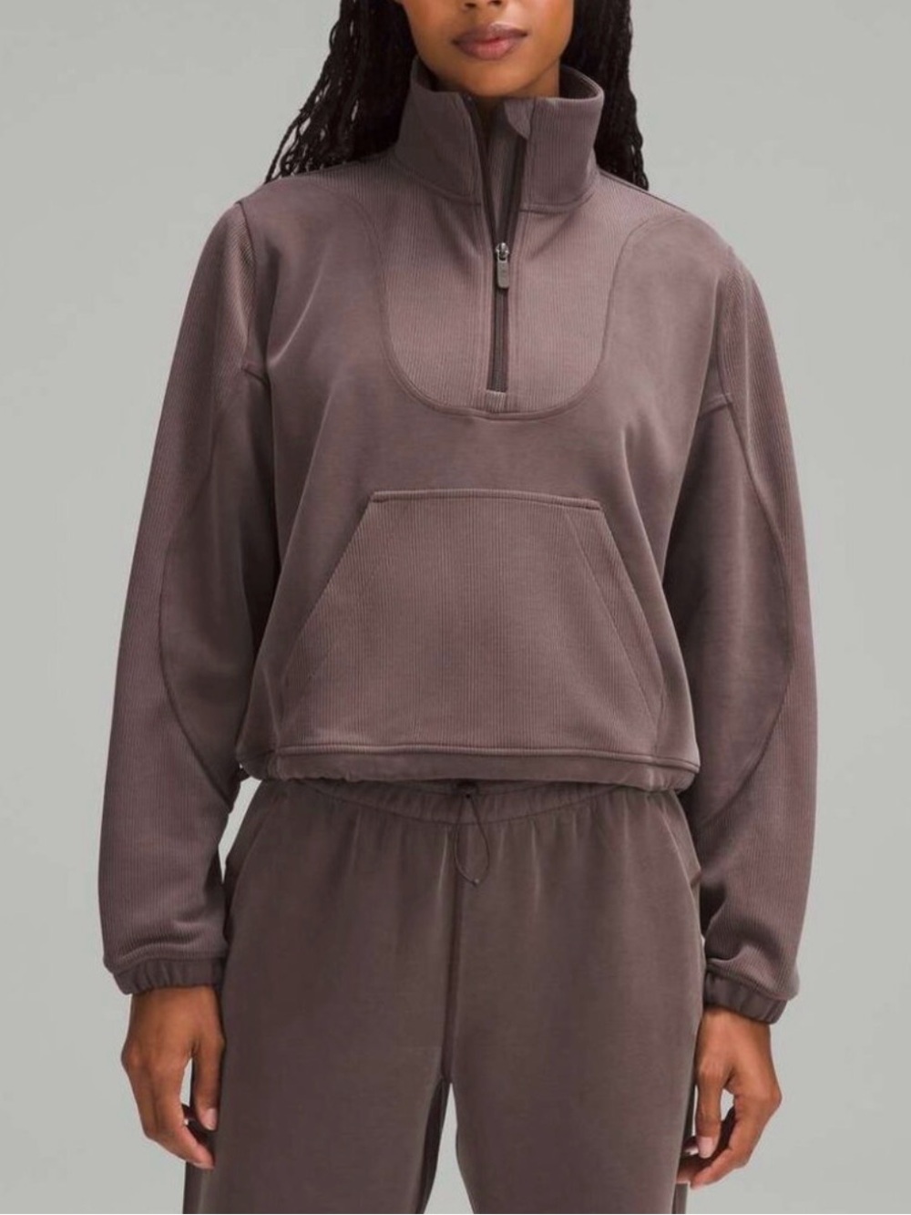 lululemon Brushed Softstreme Ribbed Half-Zip - Brown Taupe Size 12